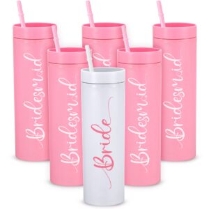 gerrii 6 sets bridesmaid proposal gifts 15 oz plastic bridesmaid cups pink bridesmaids tumbler with lids and straws water bottle for engagement wedding bridal bachelorette party