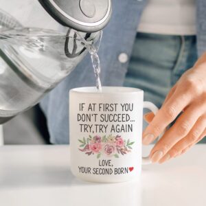 Whizk If At First You Don't Succeed Try Again Love Your Second Born Child Mug, Mothers Day Gifts From Daughter Son, Funny Mom Mug Coffee Cup Birthday Christmas For Women Floral 11 oz MGA577