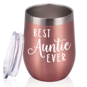 gingprous best auntie ever wine tumbler, funny auntie birthday gifts for new aunt to be for mother's day, christmas xmas present, 12 oz stainless steel wine tumbler auntie sippy cup
