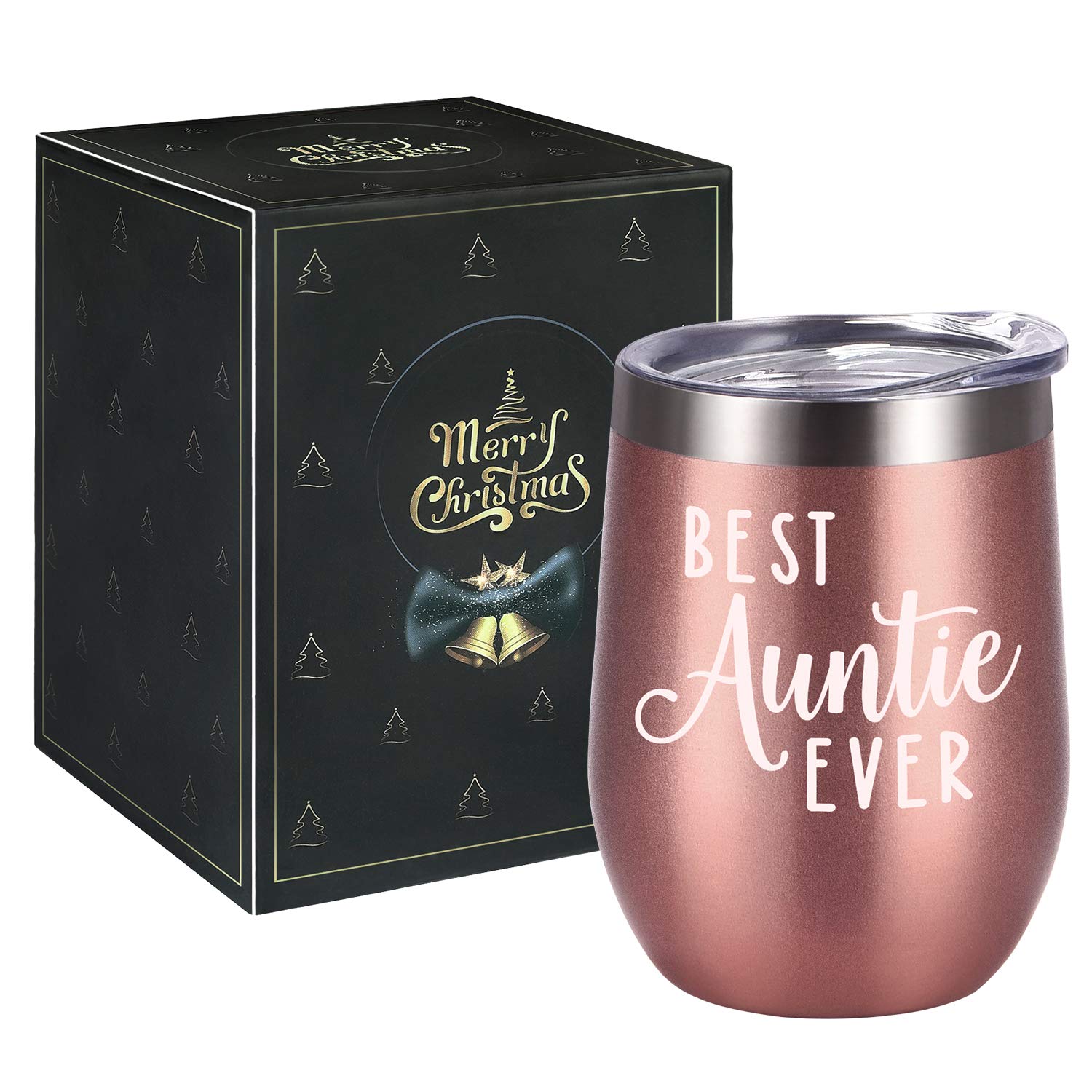 GINGPROUS Best Auntie Ever Wine Tumbler, Funny Auntie Birthday Gifts for New Aunt to Be for Mother's Day, Christmas Xmas Present, 12 Oz Stainless Steel Wine Tumbler Auntie Sippy Cup