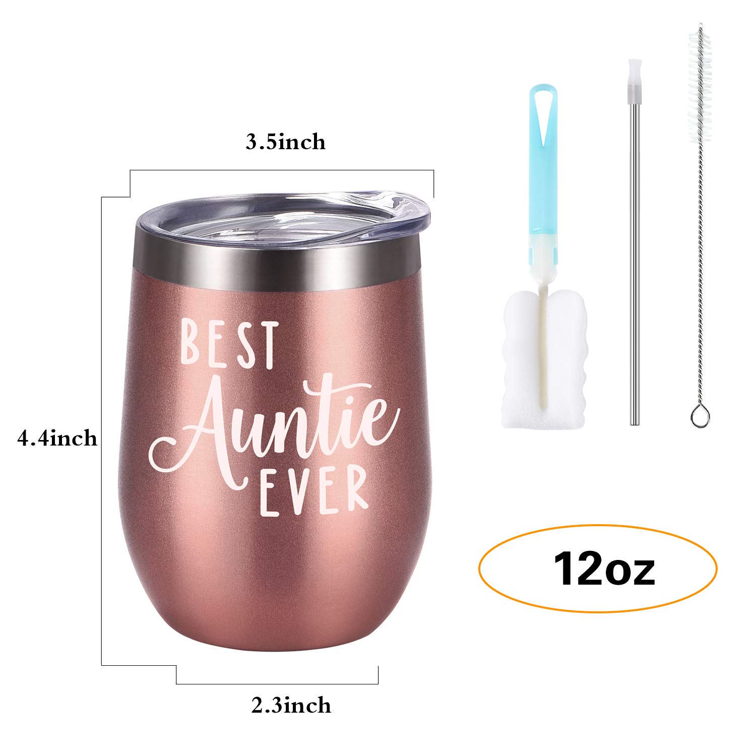 GINGPROUS Best Auntie Ever Wine Tumbler, Funny Auntie Birthday Gifts for New Aunt to Be for Mother's Day, Christmas Xmas Present, 12 Oz Stainless Steel Wine Tumbler Auntie Sippy Cup