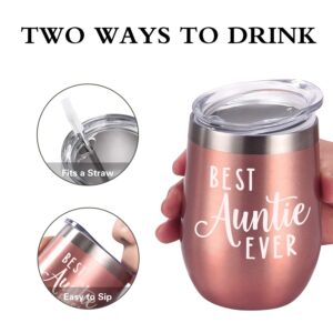 GINGPROUS Best Auntie Ever Wine Tumbler, Funny Auntie Birthday Gifts for New Aunt to Be for Mother's Day, Christmas Xmas Present, 12 Oz Stainless Steel Wine Tumbler Auntie Sippy Cup