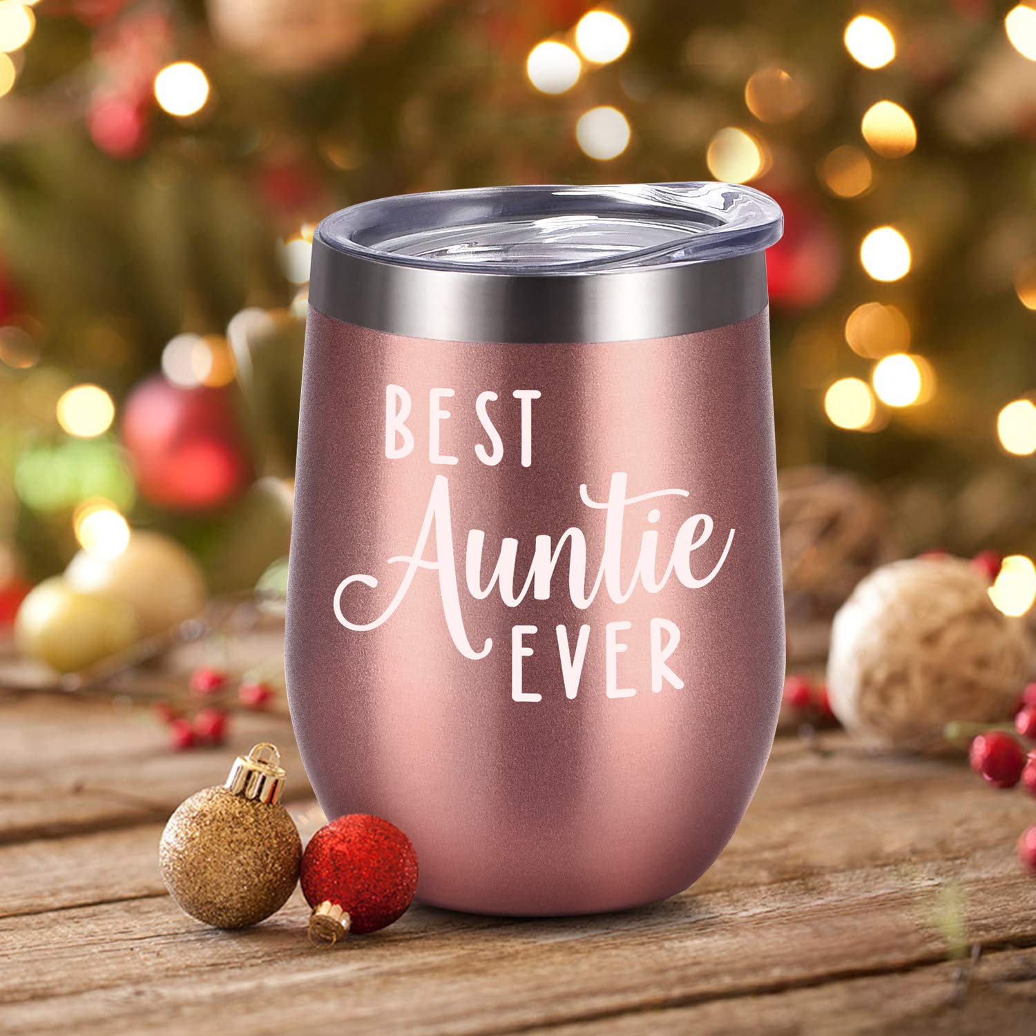 GINGPROUS Best Auntie Ever Wine Tumbler, Funny Auntie Birthday Gifts for New Aunt to Be for Mother's Day, Christmas Xmas Present, 12 Oz Stainless Steel Wine Tumbler Auntie Sippy Cup