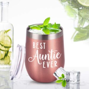 GINGPROUS Best Auntie Ever Wine Tumbler, Funny Auntie Birthday Gifts for New Aunt to Be for Mother's Day, Christmas Xmas Present, 12 Oz Stainless Steel Wine Tumbler Auntie Sippy Cup