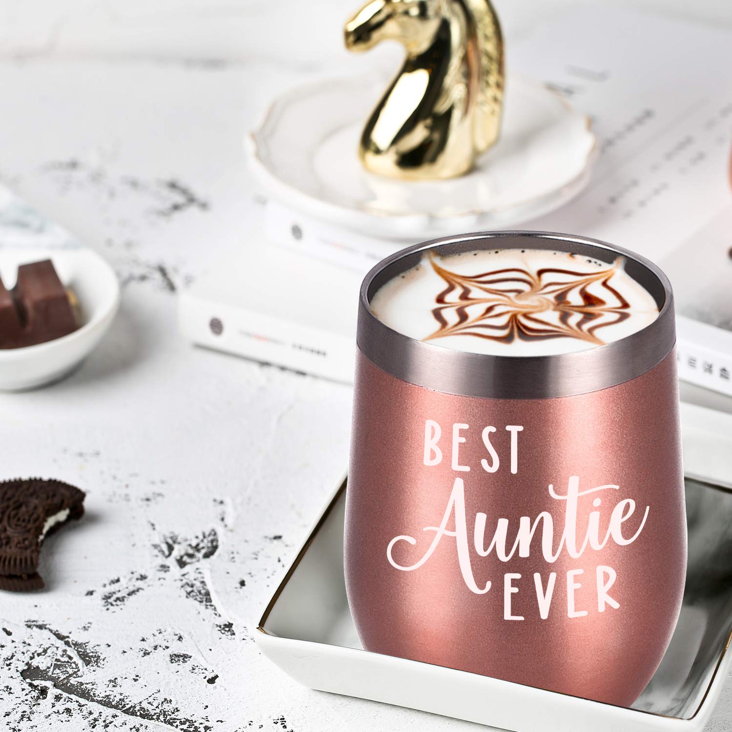 GINGPROUS Best Auntie Ever Wine Tumbler, Funny Auntie Birthday Gifts for New Aunt to Be for Mother's Day, Christmas Xmas Present, 12 Oz Stainless Steel Wine Tumbler Auntie Sippy Cup