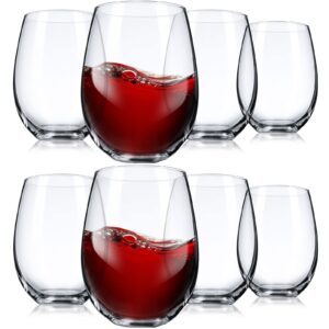 set of 8 stemless wine glasses 17 oz, red or white wine clear glasses, crystal drinking glasses for wedding anniversary birthday graduation party gifts