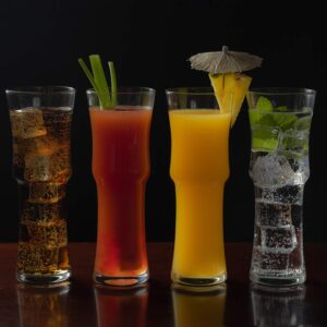 lemonsoda tall cocktail glasses set of 4 - highball bar glasses for beer, juice, iced tea - 15oz liquor glasses - drink tumbler glass 4-pack - home barware alcohol cups (4 count (pack of 1))