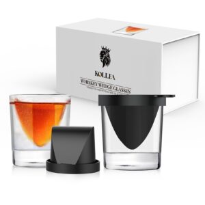 kollea gifts for men dad, set of 2 whiskey wedge glasses with silicone ice mold, old fashioned 2 whiskey glasses with ice form, whiskey lovers for valentine's day, birthday, anniversary - 9 oz