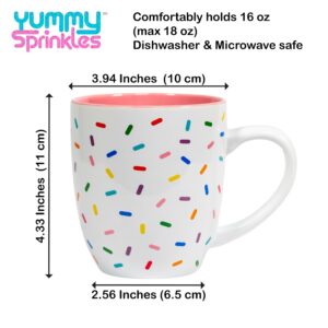 Yummy Sprinkles Mug | Pink Mug | Rainbow Sprinkles Coffee Mug | Birthday Cake Mug | Large, Fun, Coffee Mug with Green, Yellow, Red, Pink, Blue Art | Rose Pink