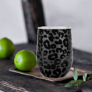 D·S 12 oz Black Leopard Wine Tumbler, Insulated Stainless Steel Travel Tumbler Cup for Coffee, Wine, Keep Cold or Hot (12oz Leopard)