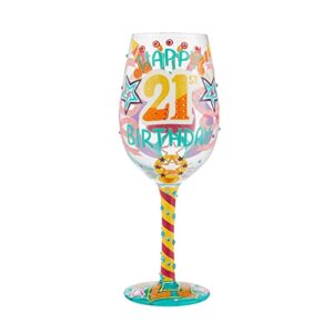 enesco designs by lolita happy 21st birthday hand-painted artisan wine glass, 1 count (pack of 1), multicolor