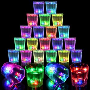 volpeblu 24 pack light up cups led flash shot glasses for party favors supplies adults guests glow in the dark shot glasses fun plastic party cups for birthday, bar, christmas, halloween (2 oz)