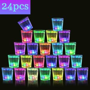 Volpeblu 24 Pack Light Up Cups LED Flash Shot Glasses for Party Favors Supplies Adults Guests Glow In The Dark Shot Glasses Fun Plastic Party Cups for Birthday, Bar, Christmas, Halloween (2 OZ)