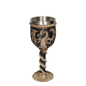 OTARTU Stainless Steel Medieval Dragon Chalice Goblet, Gothic Dragon Skeleton Ossuary Wine Cups 7oz.