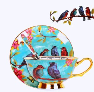 moritic vintage art bone china exquisite coffee cup with spoon and european style tea cup and saucer set suitable for all kinds of leisure (blue, 1)