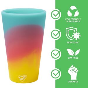 Silipint Silicone Pint Glasses: 4 Pack - 2 Aurora & 2 Sugar Rush - 16oz Unbreakable Cups, Flexible, Seasonal Color