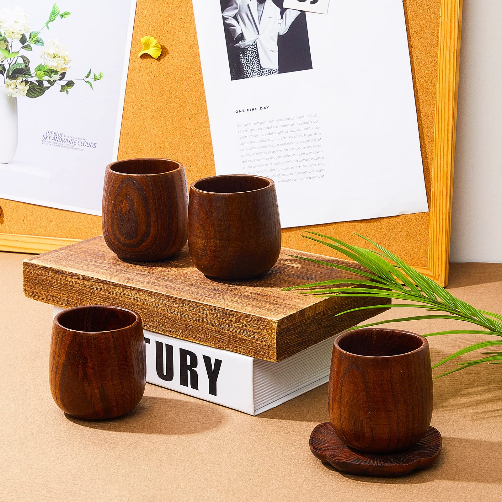 Suclain 6 Pieces 6 oz Wooden Tea Cups Wooden Coffee Cups Wood Teacups Coffee Mug for Drinking Espresso Tea Beer Wine Water Restaurant Cafe Home Serving Entertain, Cannot Use Dishwasher