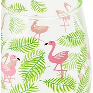 X&O Paper Goods Tropical Pink Flamingo and Palm Leaf Plastic Wine Glass Set, 2pcs, 16 oz., 3.5'' W x 8.75'' H