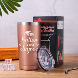 Now Hotter By One Degree Tumbler Christmas Mug for College and High School Graduation, 20 oz Double Wall Insulated Mug Tumbler with Lid, Straw, Cleaning Brush and Box