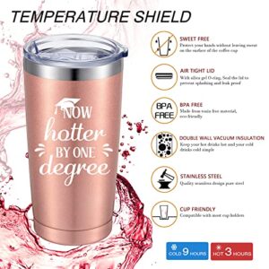 Now Hotter By One Degree Tumbler Christmas Mug for College and High School Graduation, 20 oz Double Wall Insulated Mug Tumbler with Lid, Straw, Cleaning Brush and Box