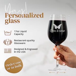 Custom 17oz Stemmed Wine Glass with Your Custom Logo Design or Personalized Text - Permanent Laser Engraving - Wedding Favors, Corporate Gifts, Birthdays, Parties or Events