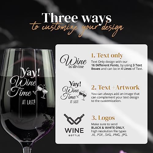 Custom 17oz Stemmed Wine Glass with Your Custom Logo Design or Personalized Text - Permanent Laser Engraving - Wedding Favors, Corporate Gifts, Birthdays, Parties or Events