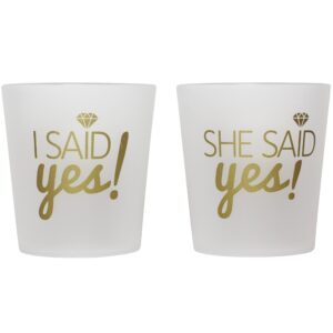 breeze moments bridal 2oz. shot glasses, 'i said yes', 'she said yes', frosted & gold, 12-pack