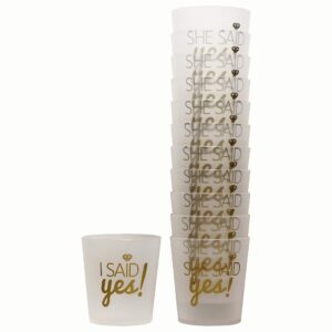 Breeze Moments Bridal 2oz. Shot Glasses, 'I Said Yes', 'She Said Yes', Frosted & Gold, 12-pack