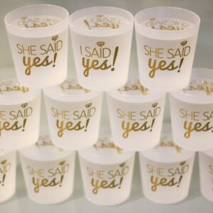 Breeze Moments Bridal 2oz. Shot Glasses, 'I Said Yes', 'She Said Yes', Frosted & Gold, 12-pack