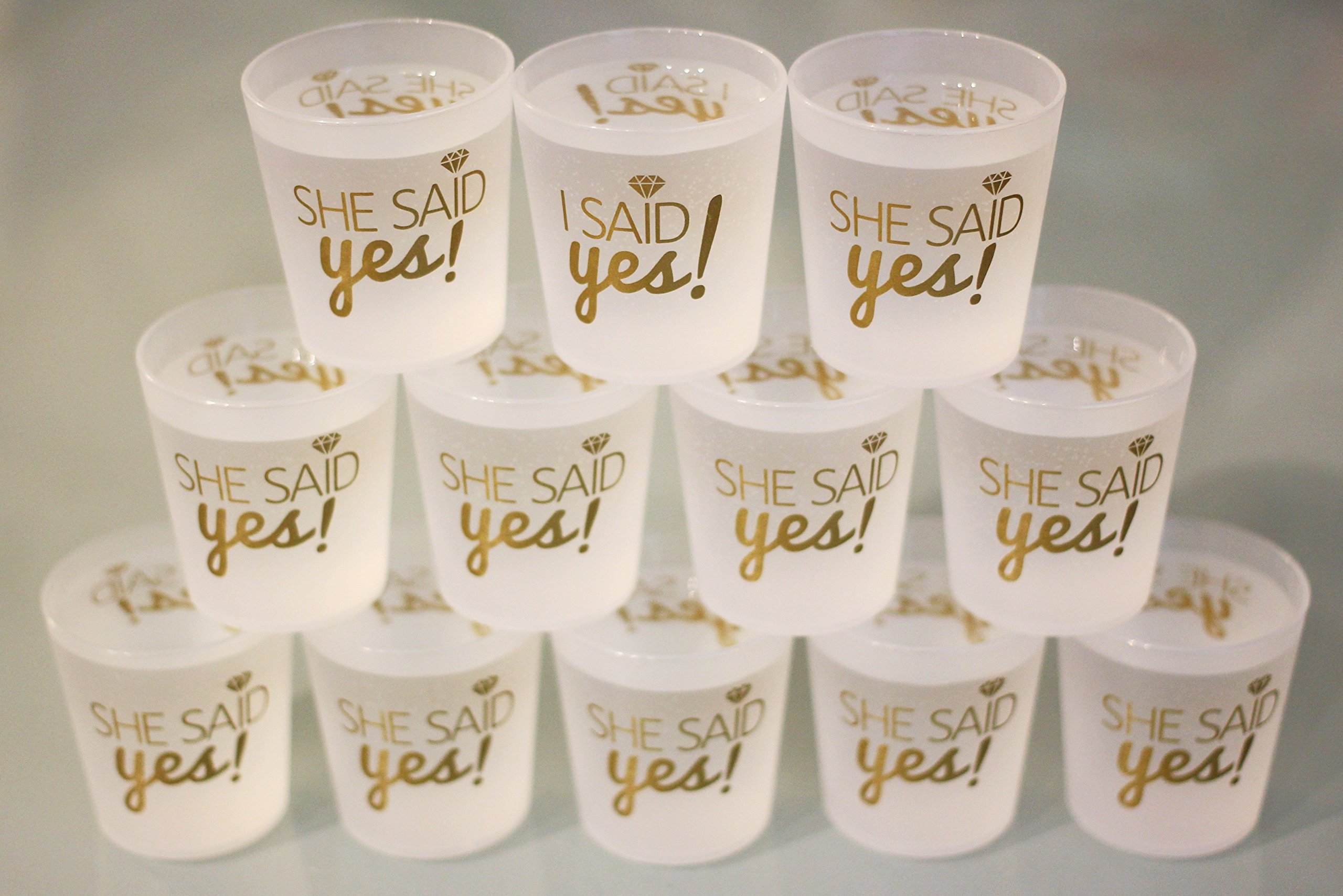 Breeze Moments Bridal 2oz. Shot Glasses, 'I Said Yes', 'She Said Yes', Frosted & Gold, 12-pack