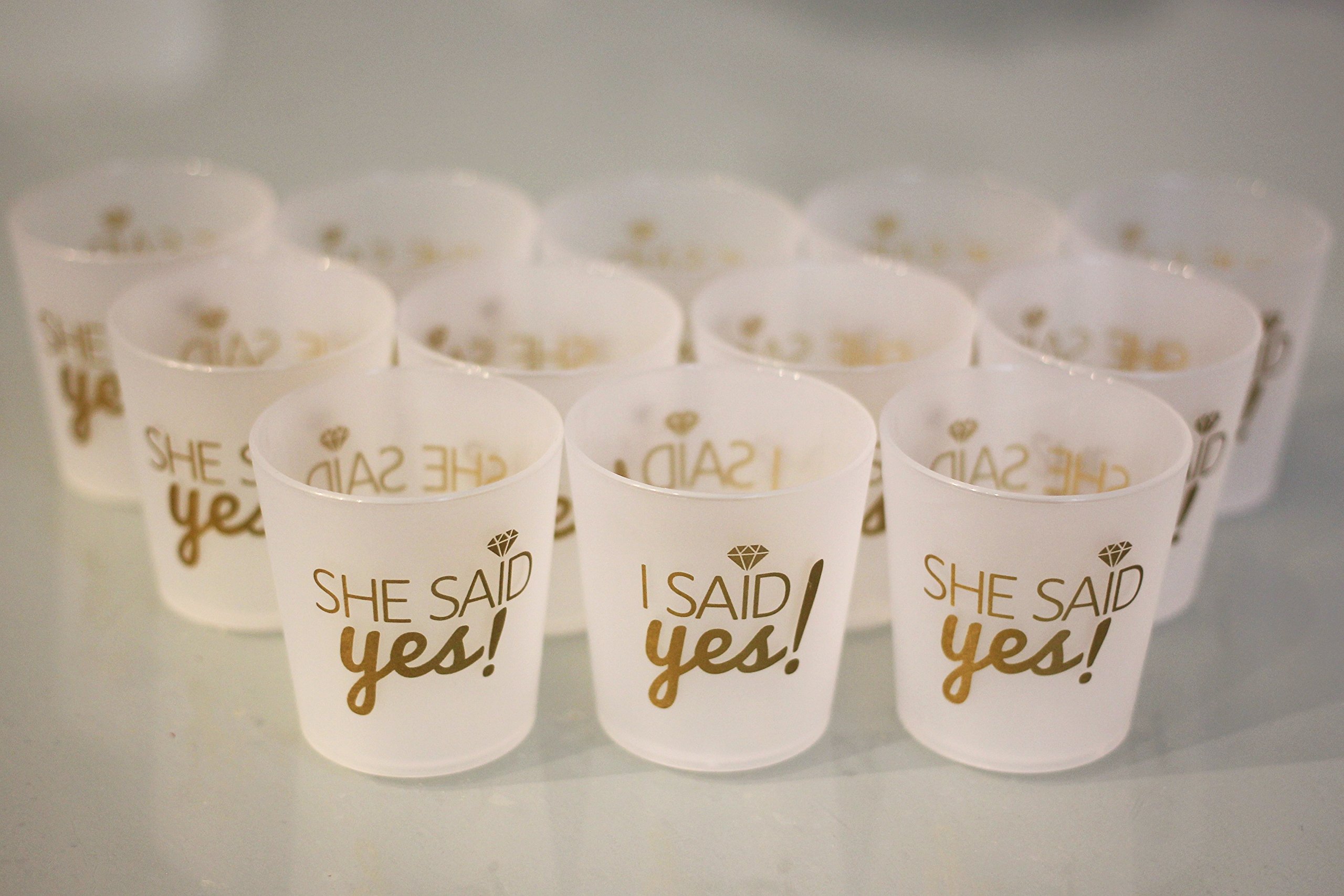 Breeze Moments Bridal 2oz. Shot Glasses, 'I Said Yes', 'She Said Yes', Frosted & Gold, 12-pack