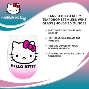 Silver Buffalo Sanrio Hello Kitty Teardrop Stemless Wine Glass | Holds 20 Ounces