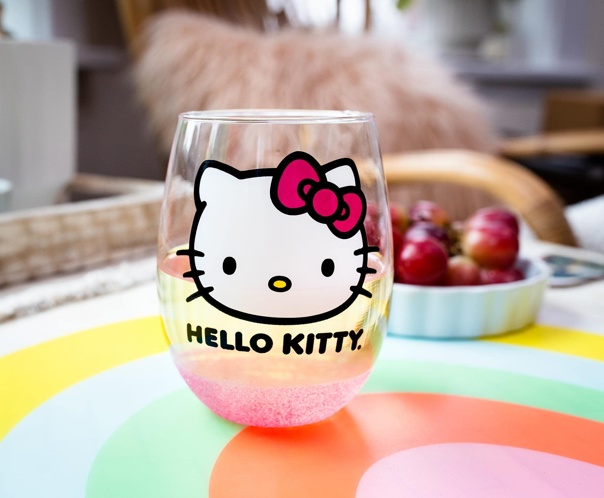 Silver Buffalo Sanrio Hello Kitty Teardrop Stemless Wine Glass | Holds 20 Ounces