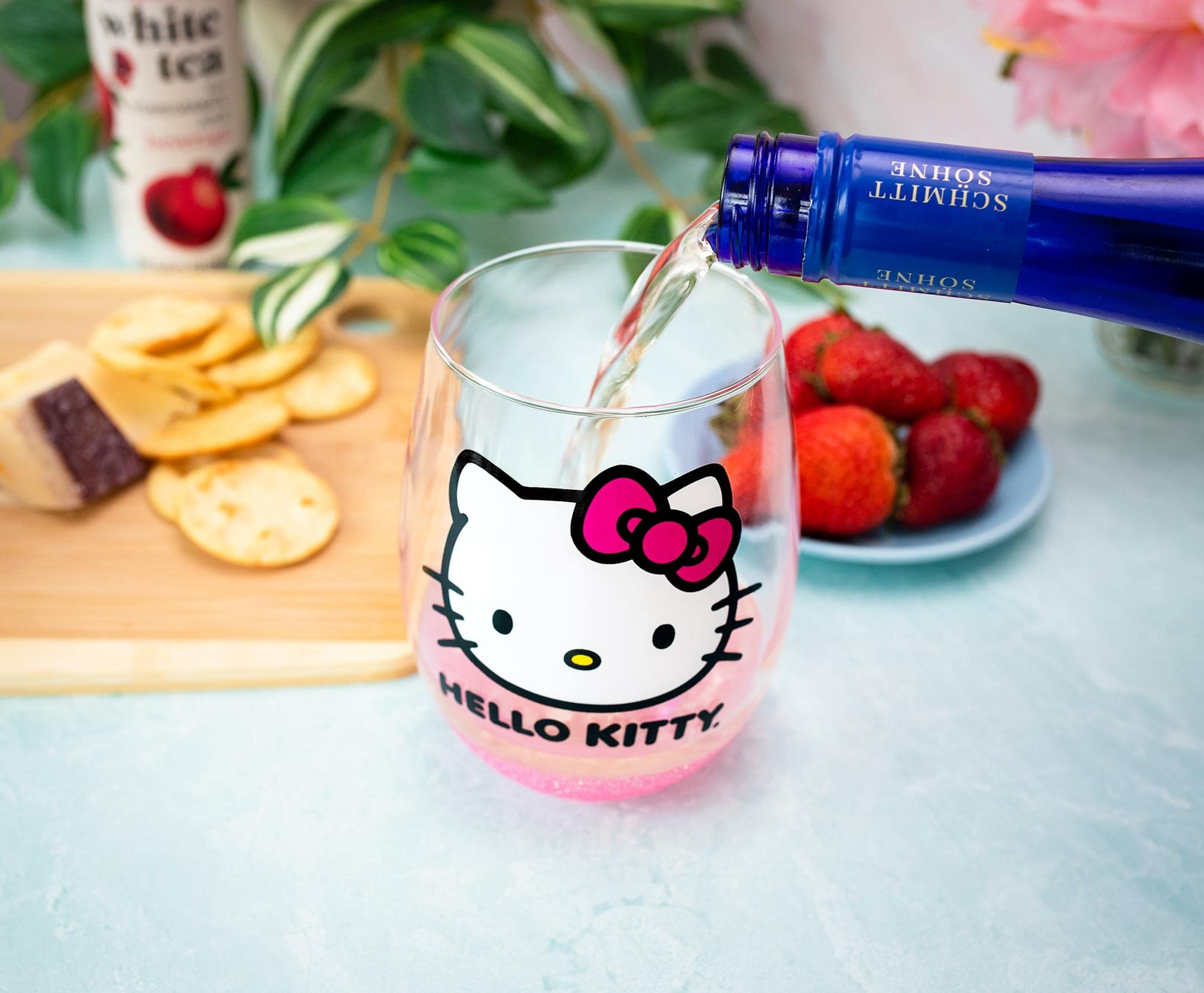 Silver Buffalo Sanrio Hello Kitty Teardrop Stemless Wine Glass | Holds 20 Ounces