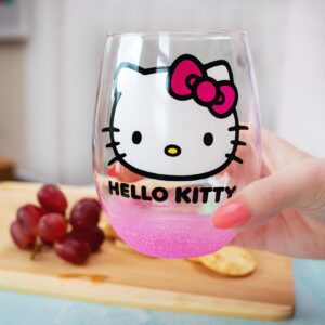 Silver Buffalo Sanrio Hello Kitty Teardrop Stemless Wine Glass | Holds 20 Ounces