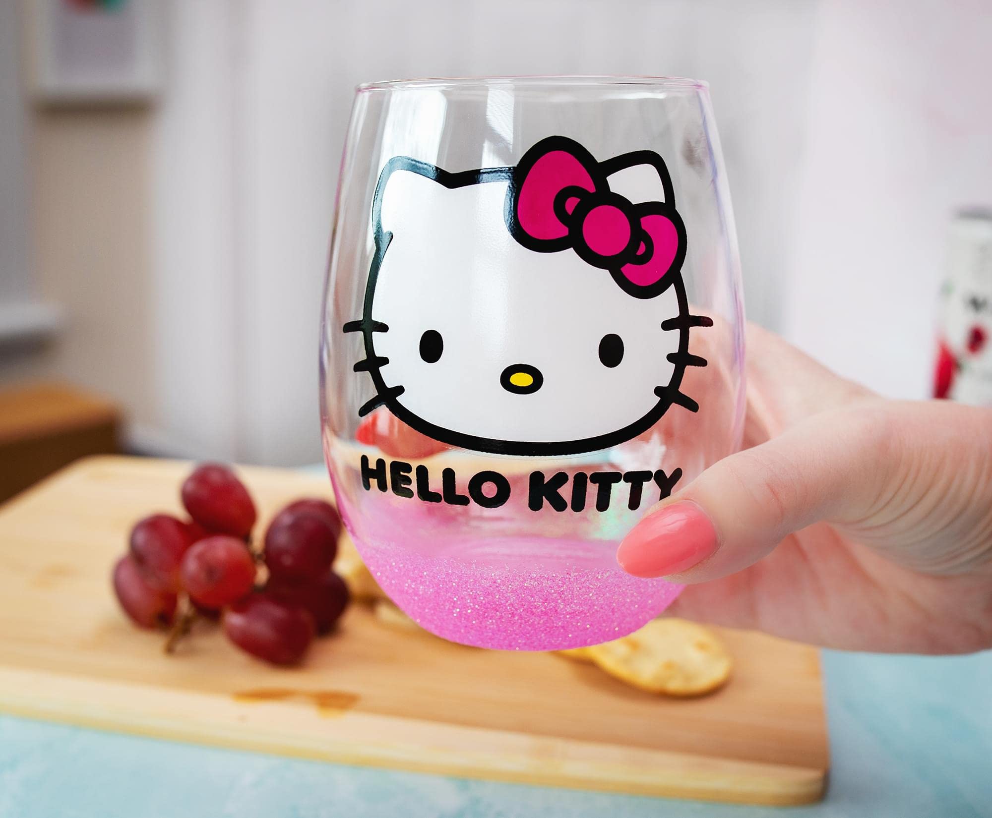 Silver Buffalo Sanrio Hello Kitty Teardrop Stemless Wine Glass | Holds 20 Ounces