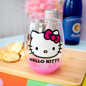 Silver Buffalo Sanrio Hello Kitty Teardrop Stemless Wine Glass | Holds 20 Ounces