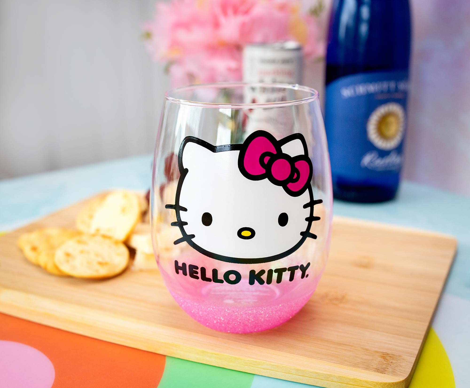 Silver Buffalo Sanrio Hello Kitty Teardrop Stemless Wine Glass | Holds 20 Ounces