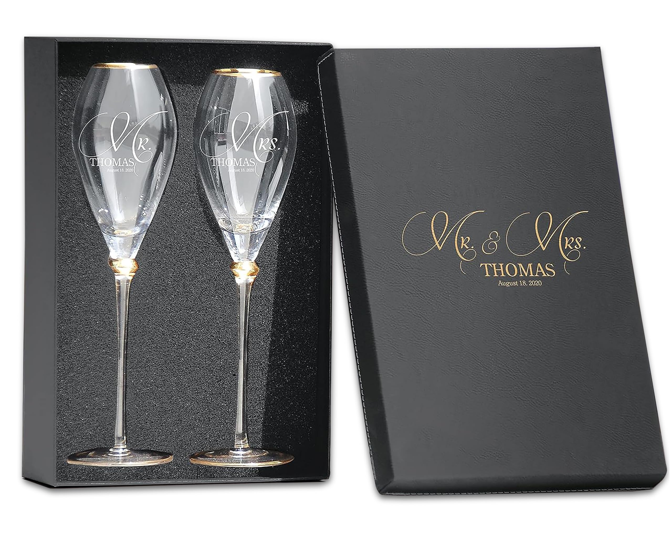 Krezy Case Set of 2 Personalized Wedding Engraved Champagne Flutes- Mr and Mrs Design - For Weddings,Parties and Anniversary