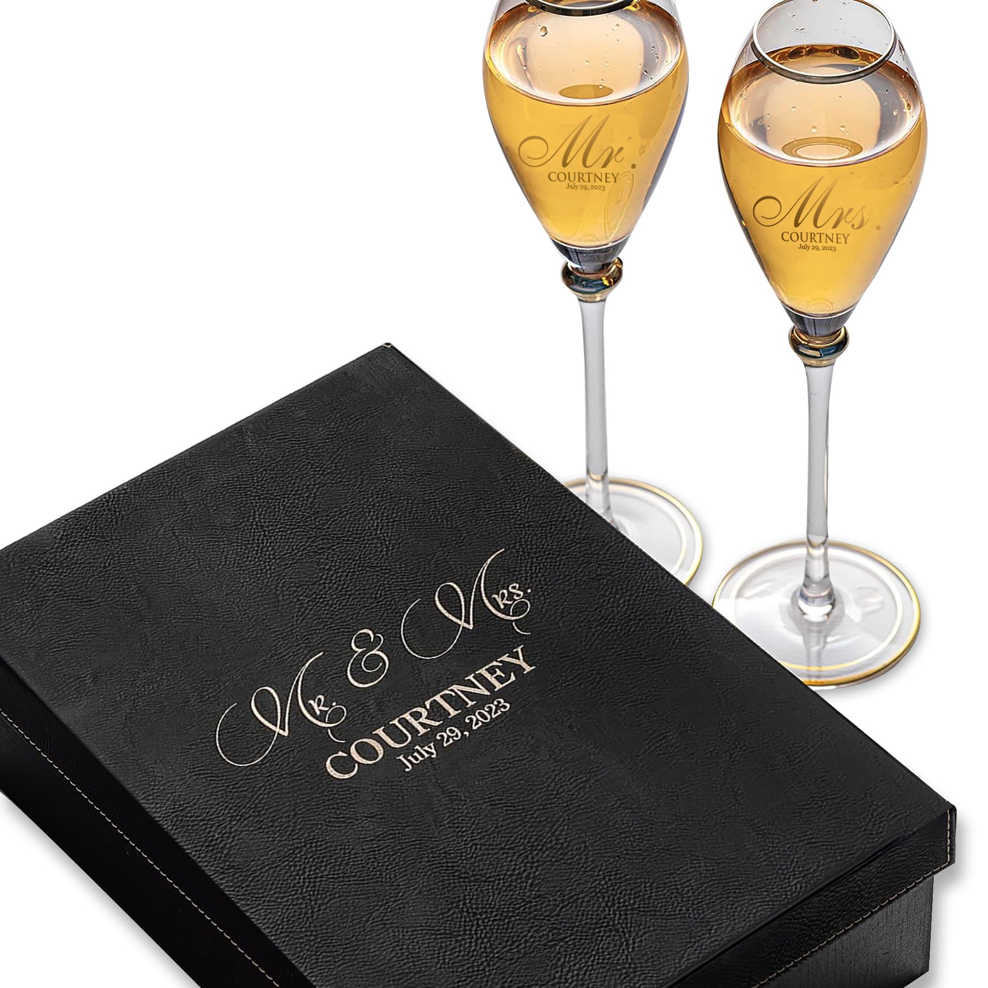Krezy Case Set of 2 Personalized Wedding Engraved Champagne Flutes- Mr and Mrs Design - For Weddings,Parties and Anniversary