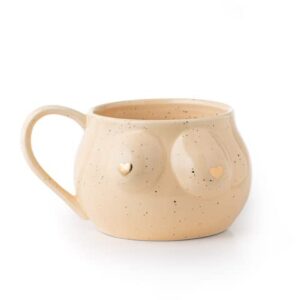 speckled ceramic female form mug with golden heart nips, boob mug, funny large coffee boob cup, female body vase, boob planter, boob gifts tea cup, feminist gift, eclectic decor, 300ml light color