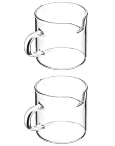 qwork double spouts espresso shot glass cup without scale, 2 pack clear glass round beaker with handle, suitable for milk coffee