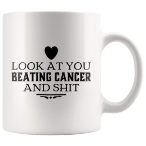 panvola look at you beating cancer and s cancer survivor awareness ceramic coffee mug motivational inspirational gift (11 oz)