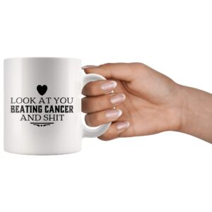 Panvola Look At You Beating Cancer And S Cancer Survivor Awareness Ceramic Coffee Mug Motivational Inspirational Gift (11 oz)