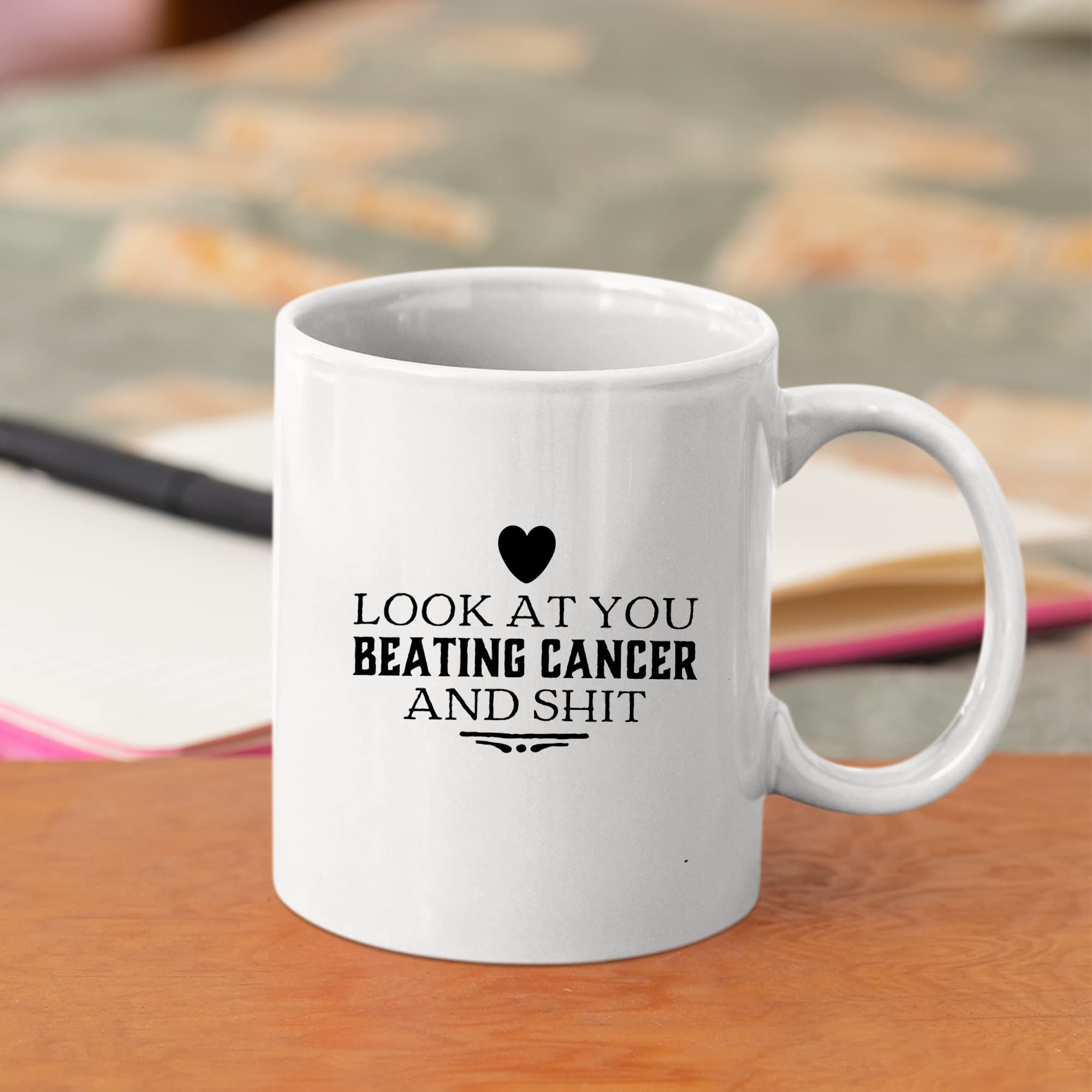 Panvola Look At You Beating Cancer And S Cancer Survivor Awareness Ceramic Coffee Mug Motivational Inspirational Gift (11 oz)