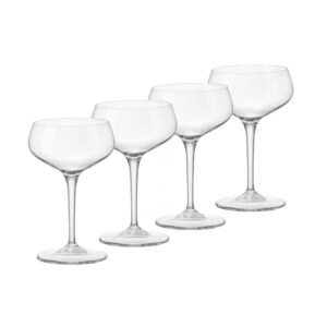 bormioli rocco,glass novecento stemware cocktail coupe-gift box of 4, 4 count (pack of 1), clear,8.5 ounces