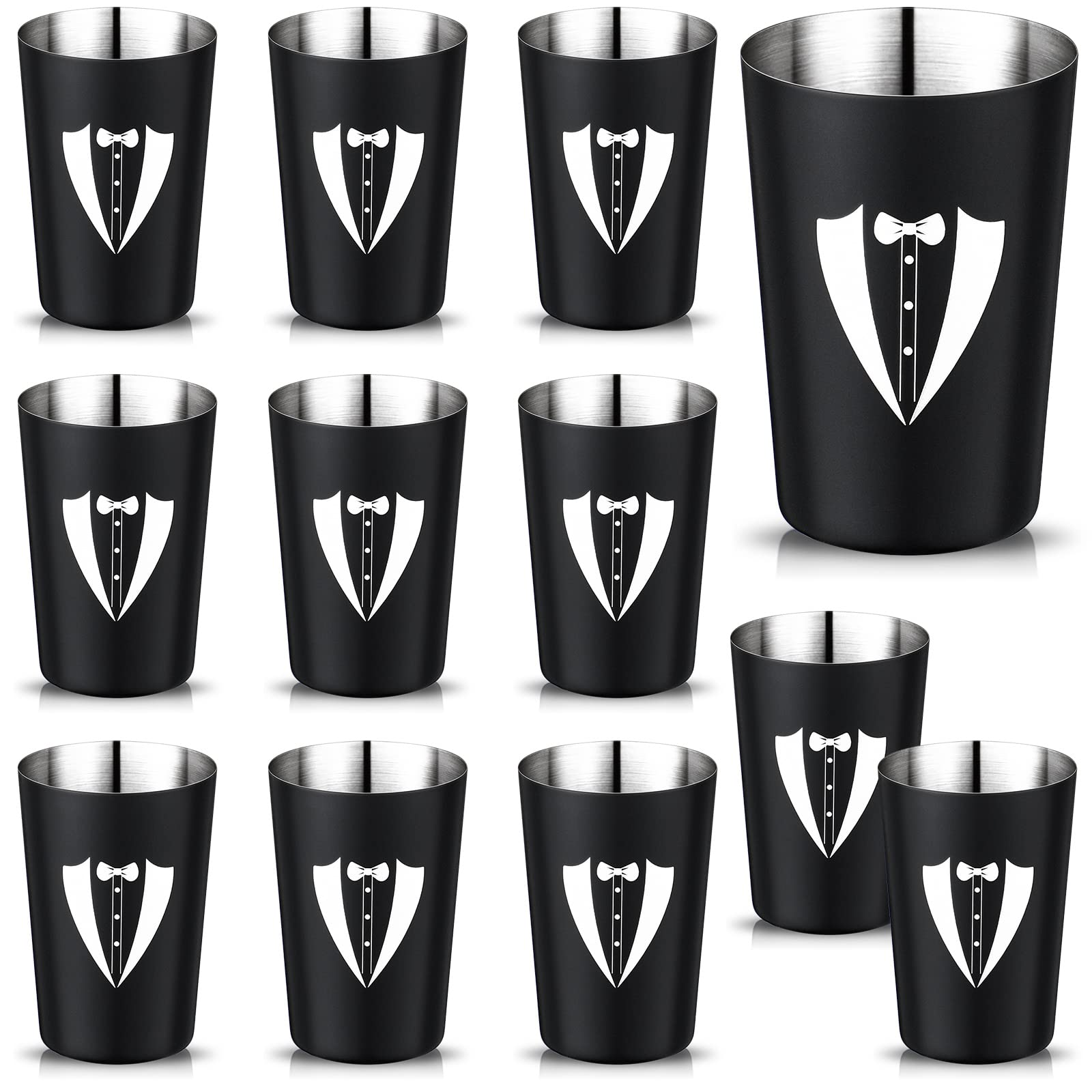 Groom, Groomsmen, Bestman, Stainless Steel Tuxedo Shot Glass 2 oz Groomsmen Wedding Gifts for Bachelor Party Favors Proposal Christmas Gift (12 Pcs)