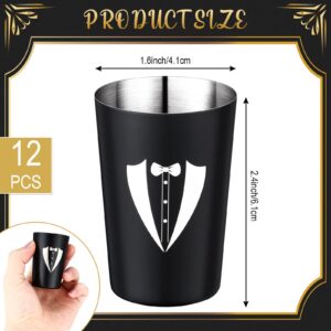 Groom, Groomsmen, Bestman, Stainless Steel Tuxedo Shot Glass 2 oz Groomsmen Wedding Gifts for Bachelor Party Favors Proposal Christmas Gift (12 Pcs)