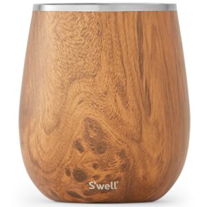 s'well stainless steel wine tumbler - 9 fl oz - teakwood - triple-layered vacuum-insulated container designed to keep drinks colder, longer - bpa-free barware accessories