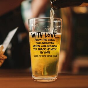 Beer Pint Glass Gift for Bonus Dad- The Child You Inherited- Gift Idea for Stepfathers- Best Stepdad Gift- Gag Father’s Day Gift- Funny Birthday Present for Step Dad from Stepdaughter, Stepson